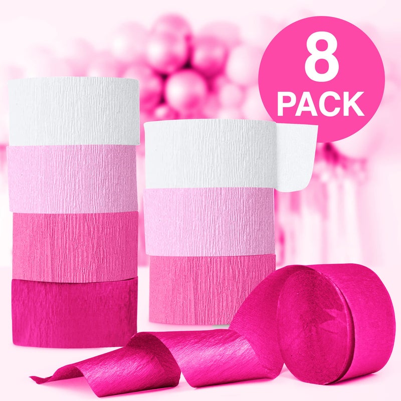 Ader Products Pink Crepe Paper Streamers  Pink Party Decorations - 8 Large Rolls  2in x 120ft Each Roll - Decorative Creped Roll for Birthday  Festival  Wedding  Backdrop or Photo Booth Decoration and Flower Making - Image 3